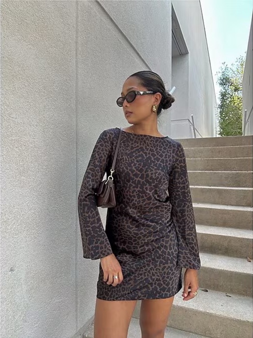 NWT Gianni Bini
Dionne Satin Leopard Print Long Sleeve Open Back Mini Dress